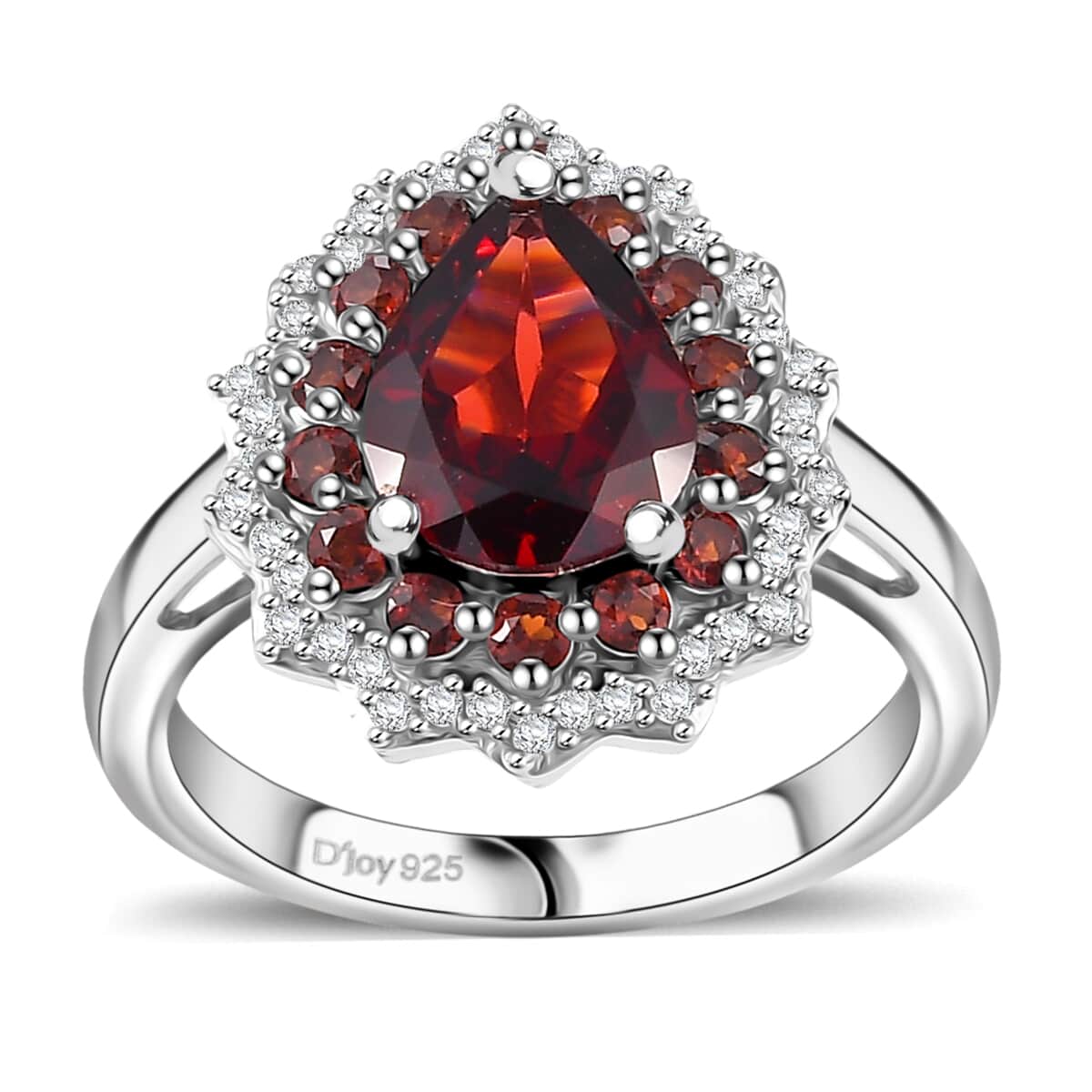 Mozambique Garnet and White Zircon 2.50 ctw Teardrop Halo Ring in Rhodium Over Sterling Silver (Size 10.0) image number 0