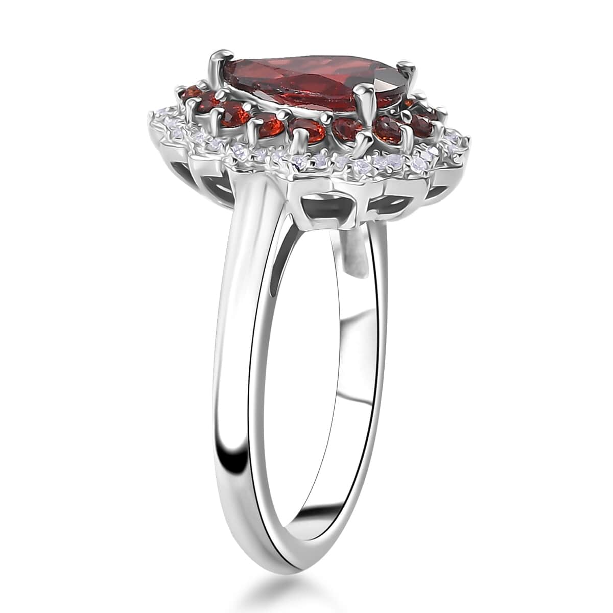 Mozambique Garnet and White Zircon 2.50 ctw Teardrop Halo Ring in Rhodium Over Sterling Silver (Size 10.0) image number 3