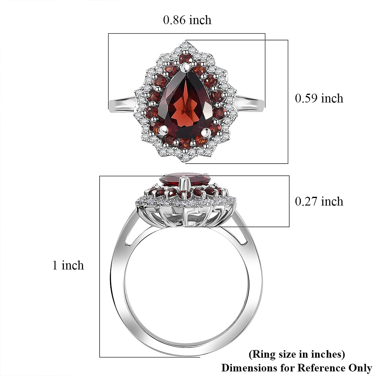 Mozambique Garnet and White Zircon 2.50 ctw Teardrop Halo Ring in Rhodium Over Sterling Silver (Size 10.0)