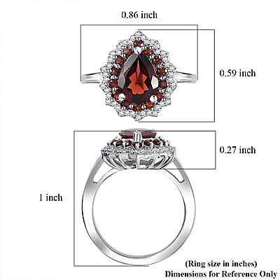 Mozambique Garnet and White Zircon 2.50 ctw Teardrop Halo Ring in Rhodium Over Sterling Silver (Size 10.0)