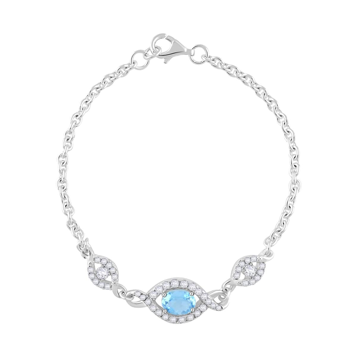 Blue Topaz and Simulated Diamond 2.15 ctw Bracelet in Sterling Silver (7.50 In) image number 0