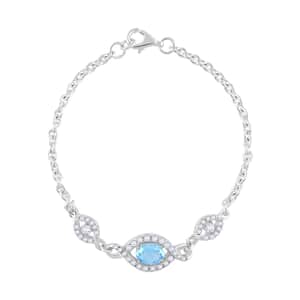 Blue Topaz and Simulated Diamond 2.15 ctw Bracelet in Sterling Silver (7.50 In)