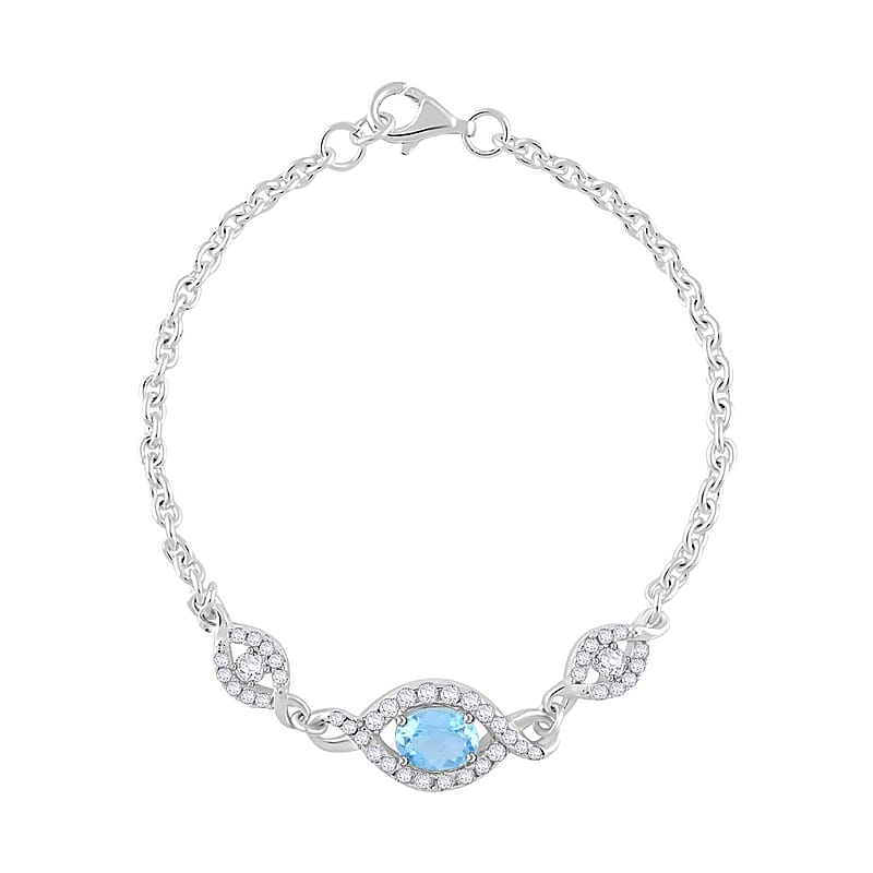Blue Topaz and Simulated Diamond 2.15 ctw Bracelet in Sterling Silver (7.50 In)