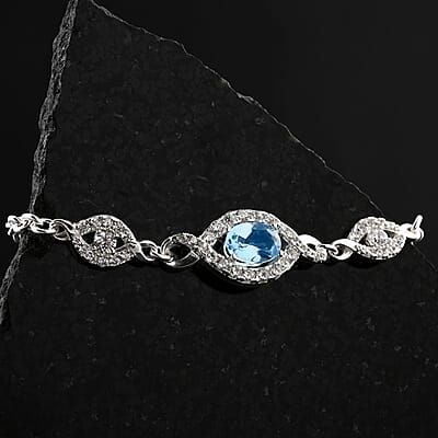 Blue Topaz and Simulated Diamond 2.15 ctw Bracelet in Sterling Silver (7.50 In)