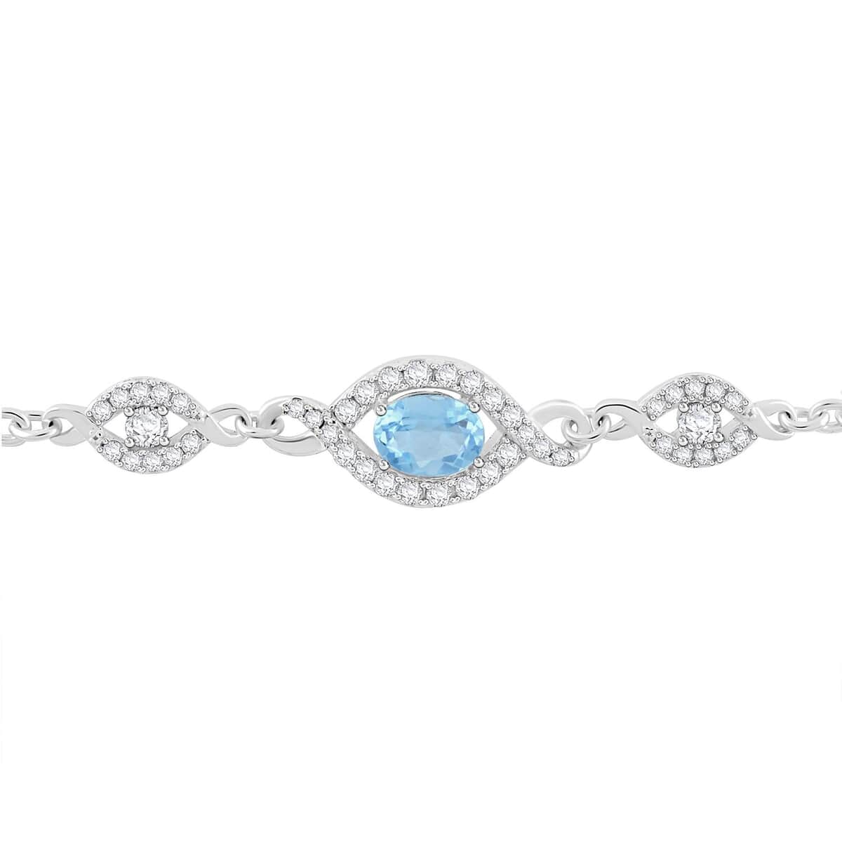 Blue Topaz and Simulated Diamond 2.15 ctw Bracelet in Sterling Silver (7.50 In) image number 2