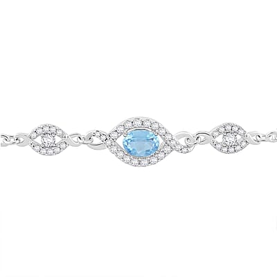 Blue Topaz and Simulated Diamond 2.15 ctw Bracelet in Sterling Silver (7.50 In)