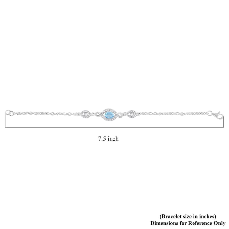 Blue Topaz and Simulated Diamond 2.15 ctw Bracelet in Sterling Silver (7.50 In)