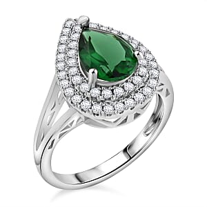 Lab Created Green Quartz and Simulated Diamond 2.75 ctw Ring in Silvertone (Size 6.0)