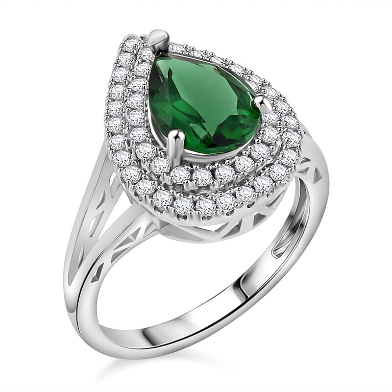 Lab Created Green Quartz and Simulated Diamond 2.75 ctw Ring in Silvertone (Size 6.0)
