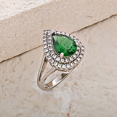 Lab Created Green Quartz and Simulated Diamond 2.75 ctw Ring in Silvertone (Size 6.0)