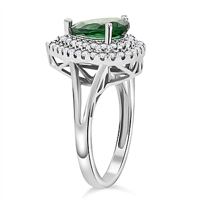 Lab Created Green Quartz and Simulated Diamond 2.75 ctw Ring in Silvertone (Size 6.0)