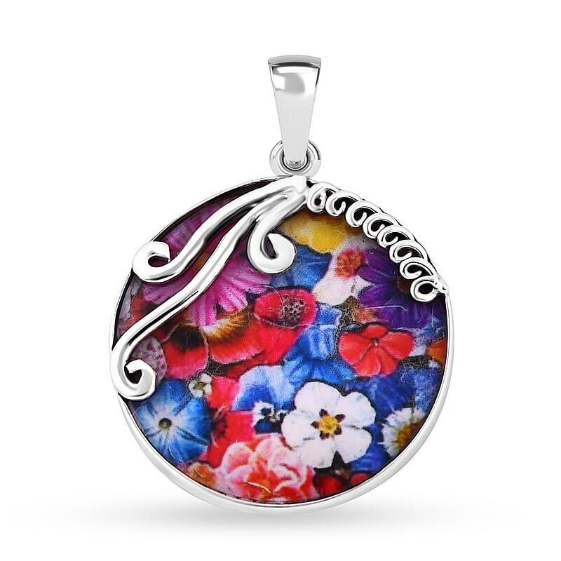 Resin Floral Pendant in Sterling Silver
