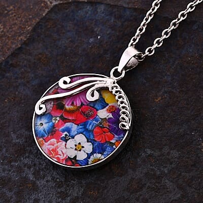 Resin Floral Pendant in Sterling Silver