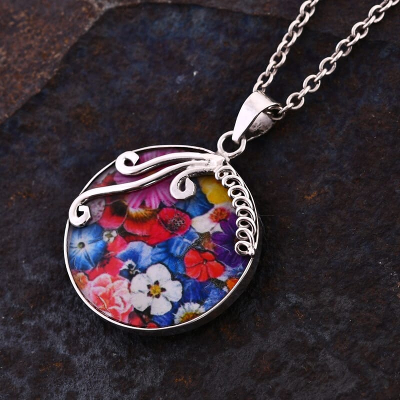 Resin Floral Pendant in Sterling Silver