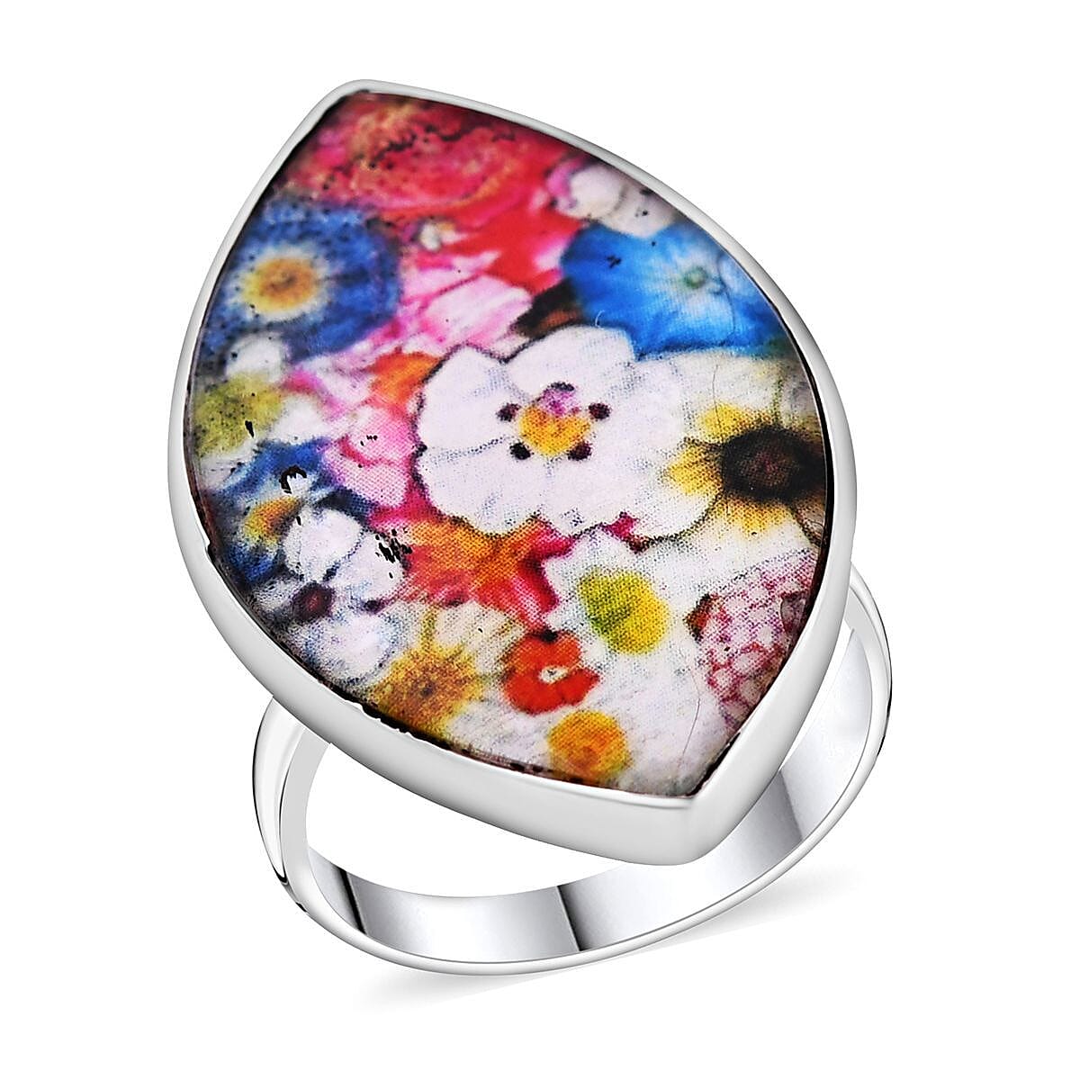 Resin Floral Ring in Sterling Silver (Size 8.0)