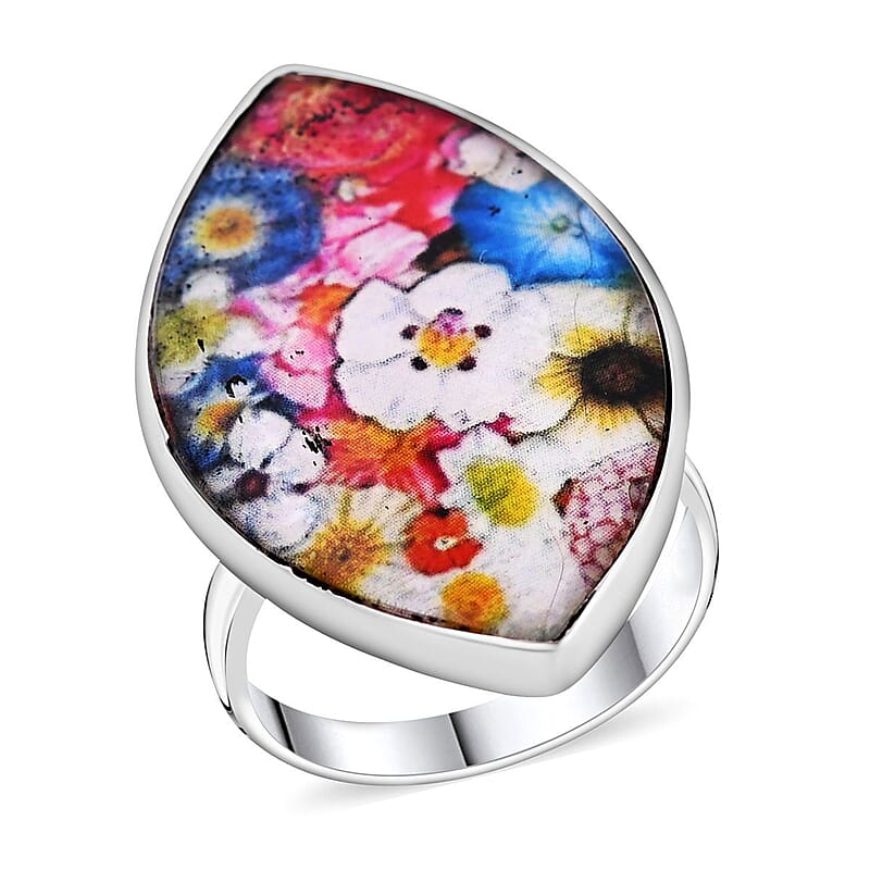 Resin Floral Ring in Sterling Silver (Size 8.0)