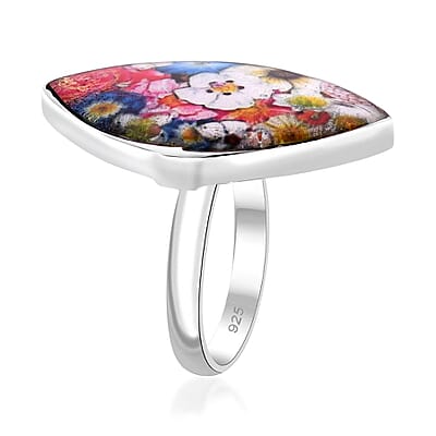 Resin Floral Ring in Sterling Silver (Size 8.0)
