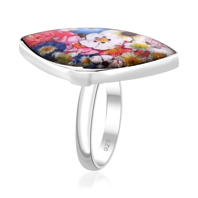 Resin Floral Ring in Sterling Silver (Size 8.0)