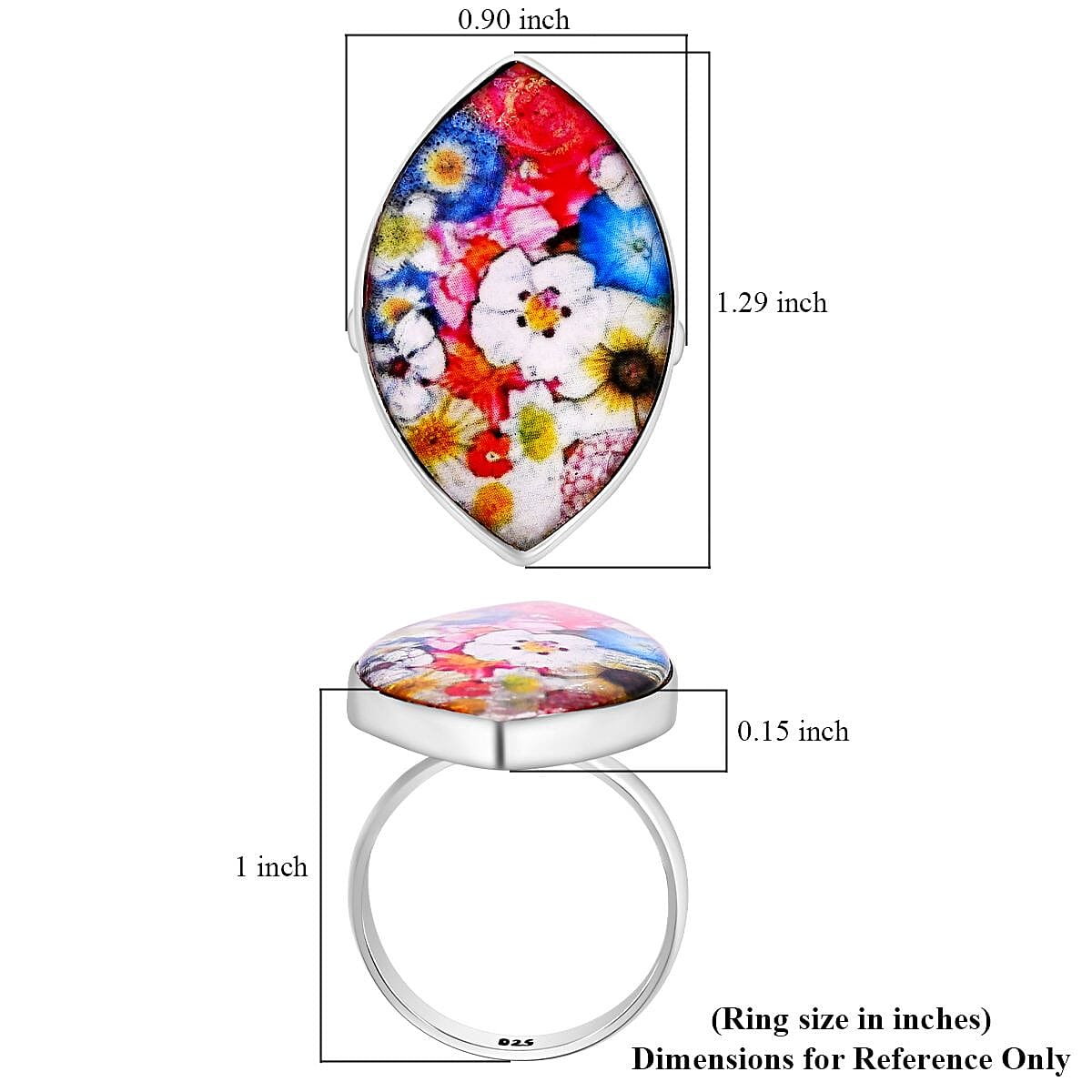 Resin Floral Ring in Sterling Silver (Size 8.0)