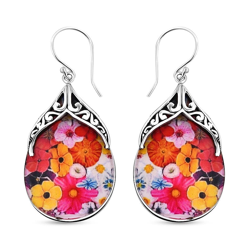 Resin Floral Earrings in Sterling Silver