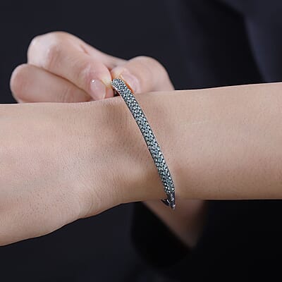 Narsipatnam Alexandrite 4.10 ctw Bangle Bracelet in Rhodium Over Sterling Silver (6.50 In)