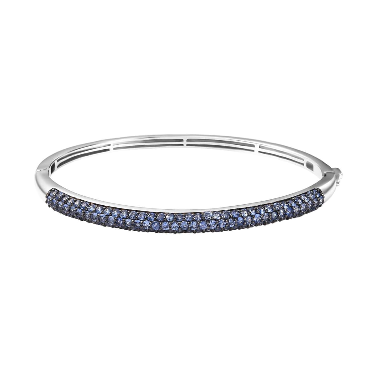 Ceylon Blue Sapphire 4.90 ctw Bangle Bracelet in Rhodium Over Sterling Silver (6.50 In) image number 0