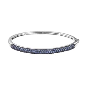 Ceylon Blue Sapphire 4.90 ctw Bangle Bracelet in Rhodium Over Sterling Silver (6.50 In)