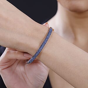 Ceylon Blue Sapphire 4.90 ctw Bangle Bracelet in Rhodium Over Sterling Silver (6.50 In)