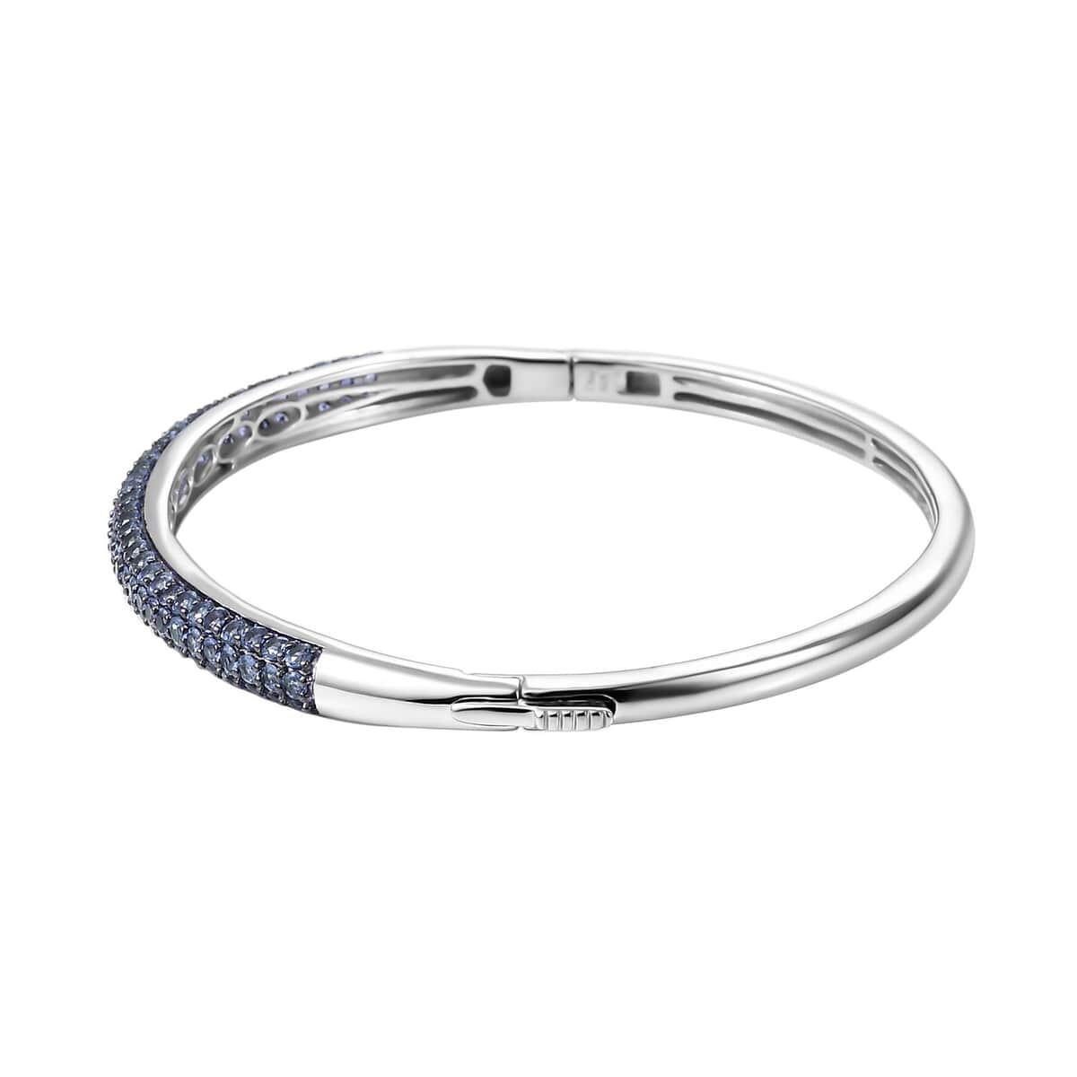 Ceylon Blue Sapphire 4.90 ctw Bangle Bracelet in Rhodium Over Sterling Silver (6.50 In) image number 3