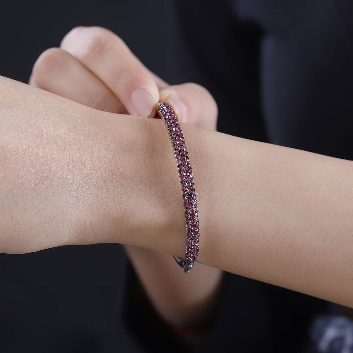 Ouro Fino Rubellite 3.85 ctw Bangle Bracelet in Rhodium Over Sterling Silver (6.50 In) image number 2