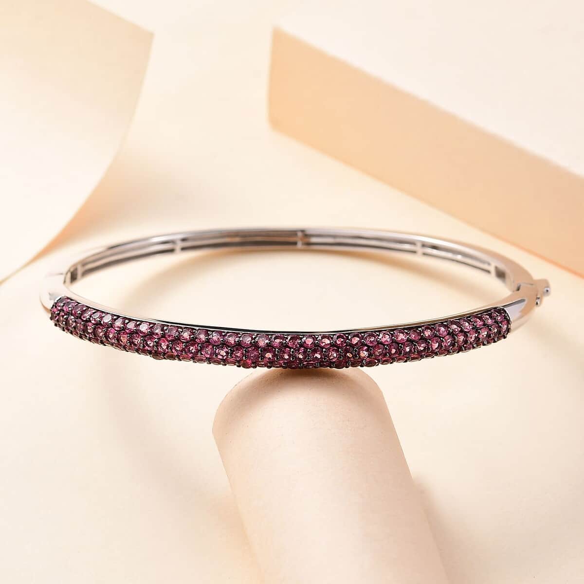 Ouro Fino Rubellite 3.85 ctw Bangle Bracelet in Rhodium Over Sterling Silver (7.25 In) image number 1