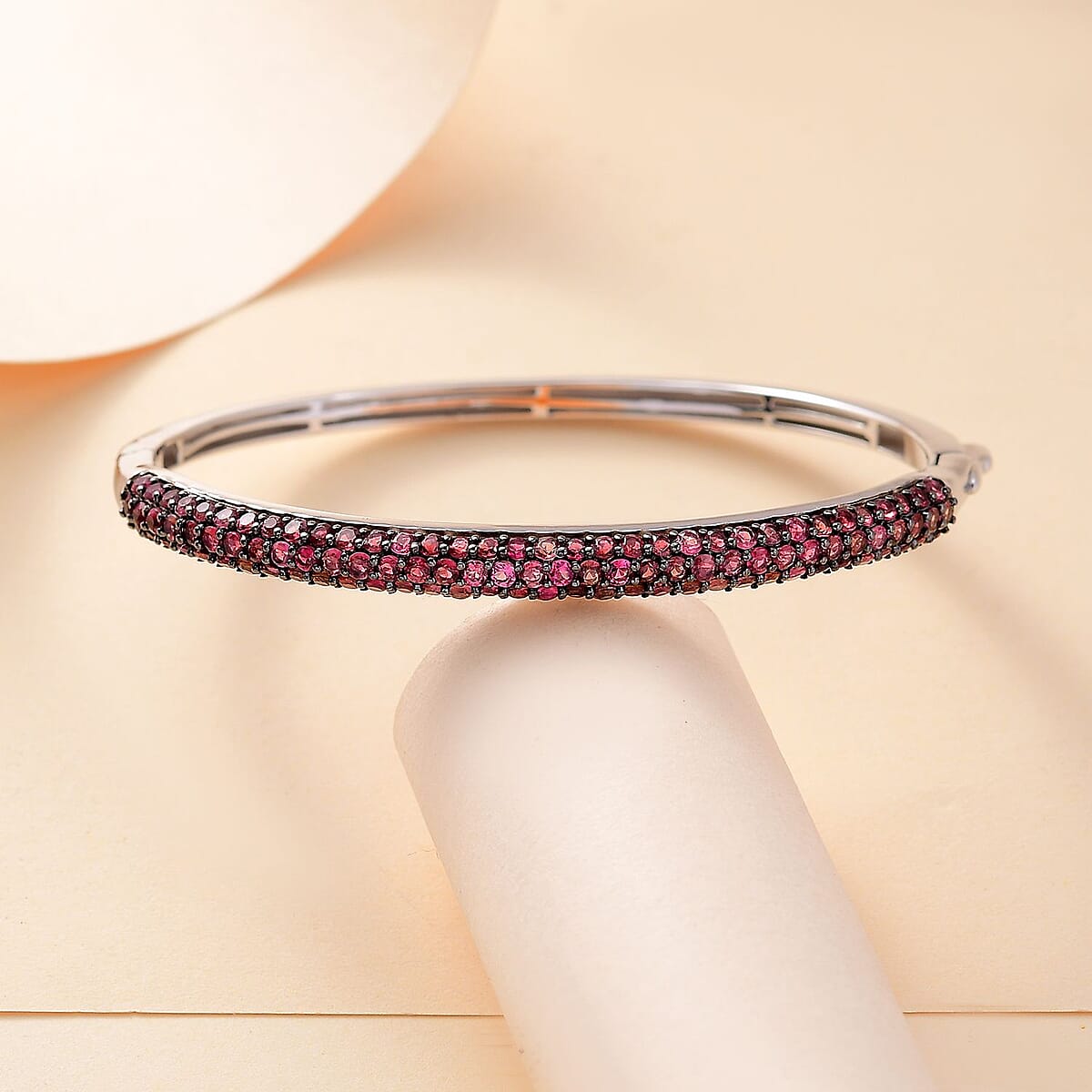 D'Joy Ouro Fino Rubellite 3.85 ctw Bangle Bracelet in Rhodium Over Sterling Silver (8.00 In) image number 1