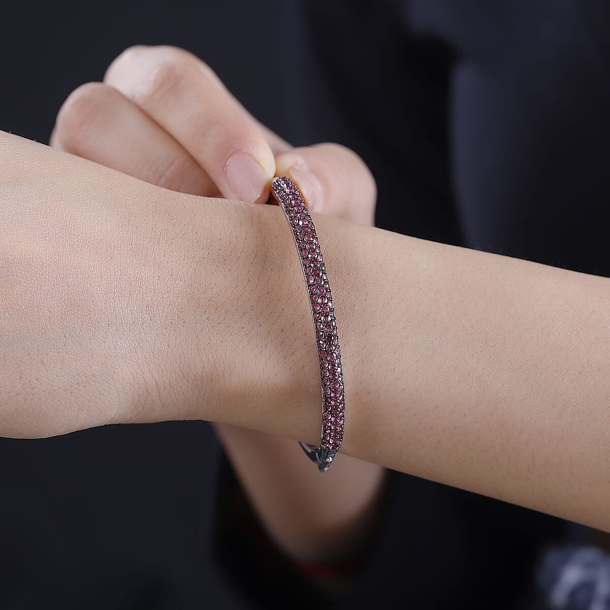 D'Joy Ouro Fino Rubellite 3.85 ctw Bangle Bracelet in Rhodium Over Sterling Silver (8.00 In) image number 2