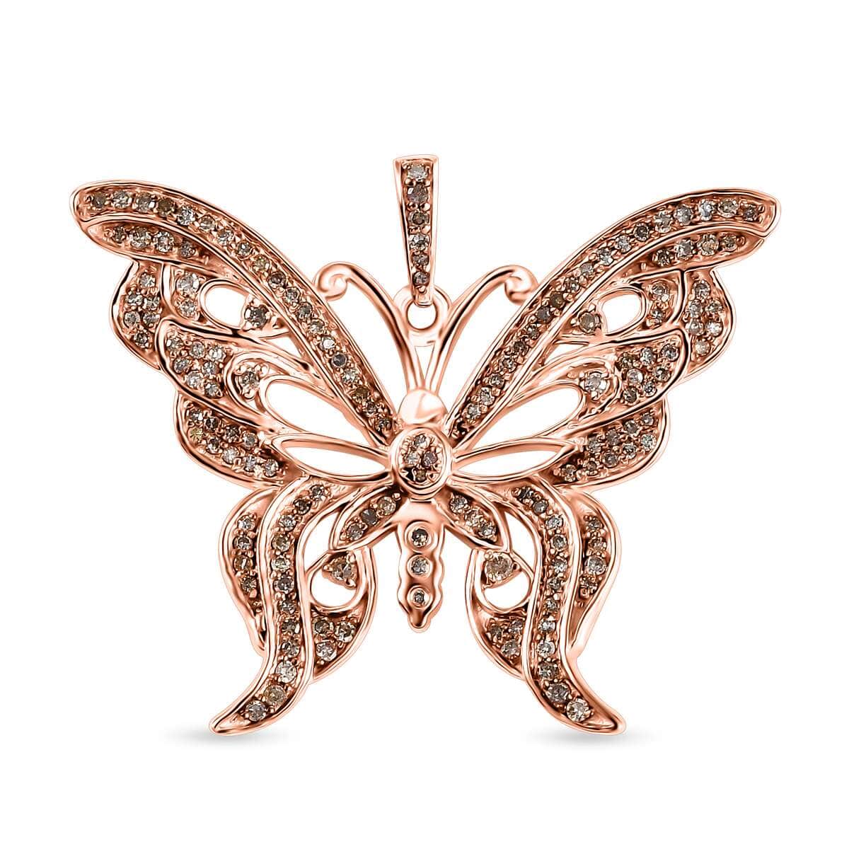 Natural Champagne Diamond 0.50 ctw Butterfly Pendant in 18K Vermeil Rose Gold Over Sterling Silver image number 0