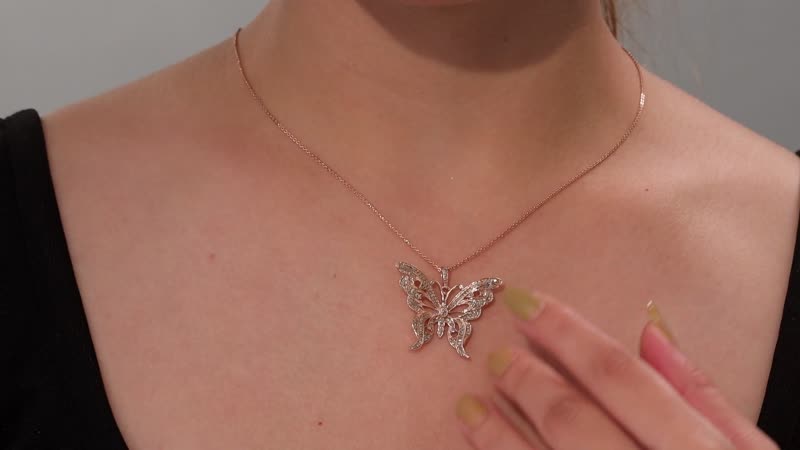 Natural Champagne Diamond Butterfly Pendant in 18K Vermeil RG Over Sterling Silver 0.50 ctw