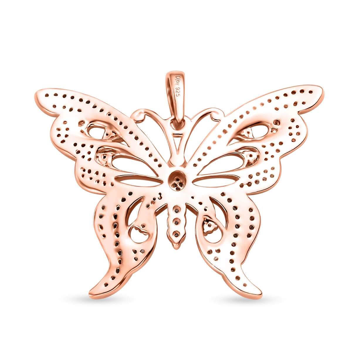 Natural Champagne Diamond 0.50 ctw Butterfly Pendant in 18K Vermeil Rose Gold Over Sterling Silver image number 4