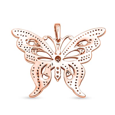 Natural Champagne Diamond 0.50 ctw Butterfly Pendant without Chain in 18K Vermeil Rose Gold Over Sterling Silver