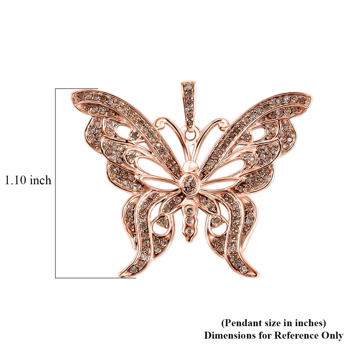 Natural Champagne Diamond 0.50 ctw Butterfly Pendant in 18K Vermeil Rose Gold Over Sterling Silver image number 5