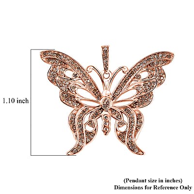 Natural Champagne Diamond 0.50 ctw Butterfly Pendant without Chain in 18K Vermeil Rose Gold Over Sterling Silver