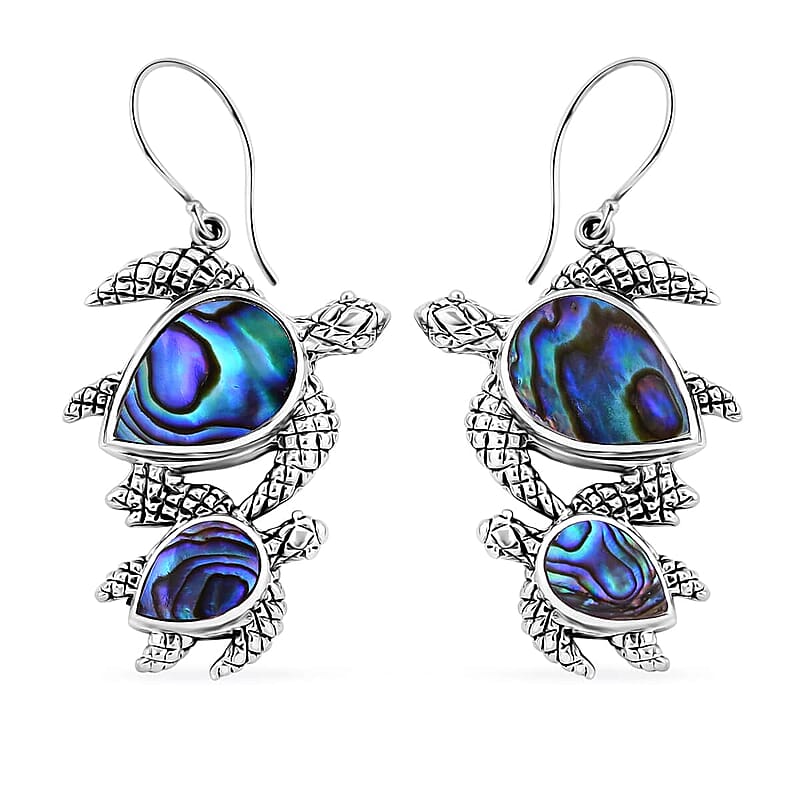 Bali Legacy Abalone Shell Turtle Earrings in Sterling Silver