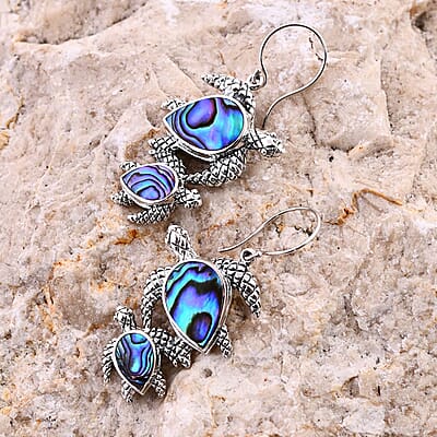 Bali Legacy Abalone Shell Turtle Earrings in Sterling Silver
