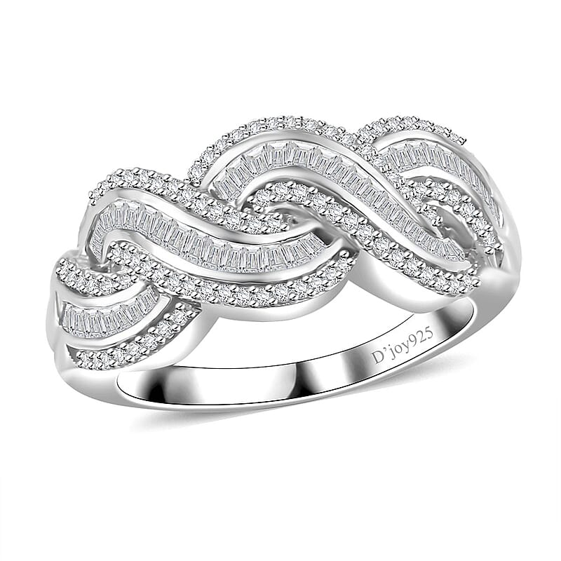 Diamond Twisted Ring in Rhodium Over Sterling Silver (Size 6.0) 0.75 ctw