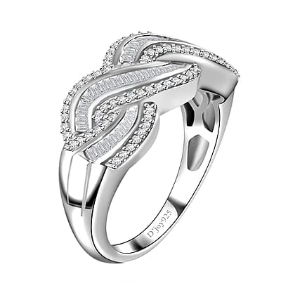 Diamond Twisted Ring in Rhodium Over Sterling Silver (Size 6.0) 0.75 ctw