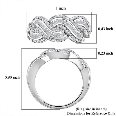 Diamond Twisted Ring in Rhodium Over Sterling Silver (Size 6.0) 0.75 ctw