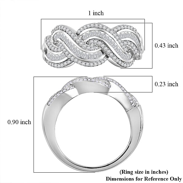 Diamond Twisted Ring in Rhodium Over Sterling Silver (Size 6.0) 0.75 ctw