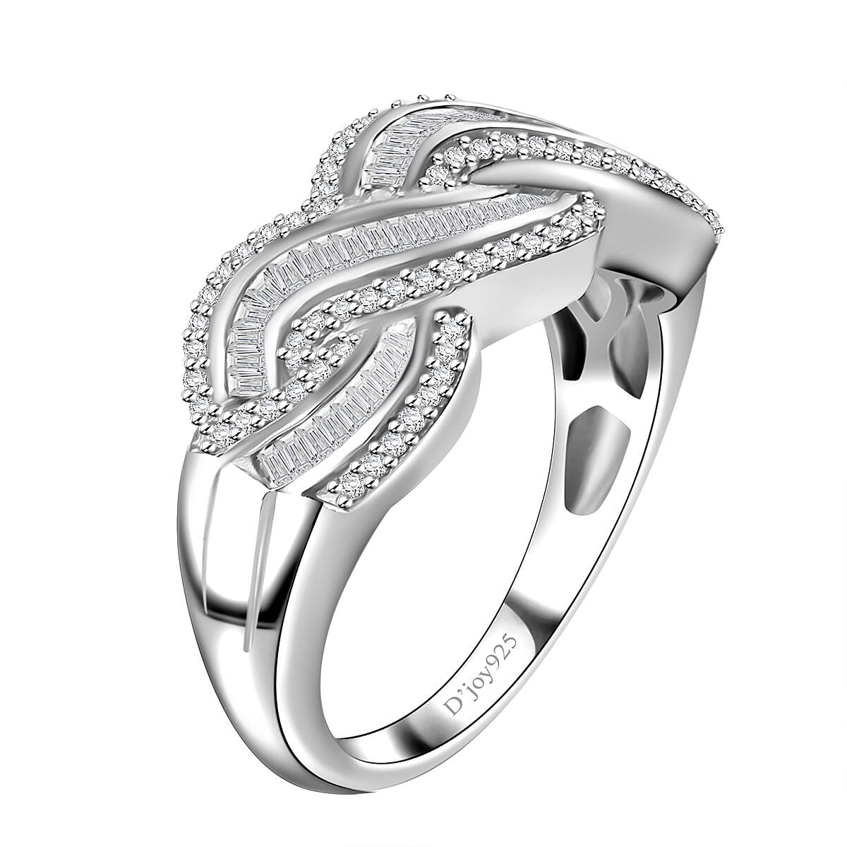 Diamond Twisted Ring in Rhodium Over Sterling Silver (Size 6.0) 0.75 ctw image number 3
