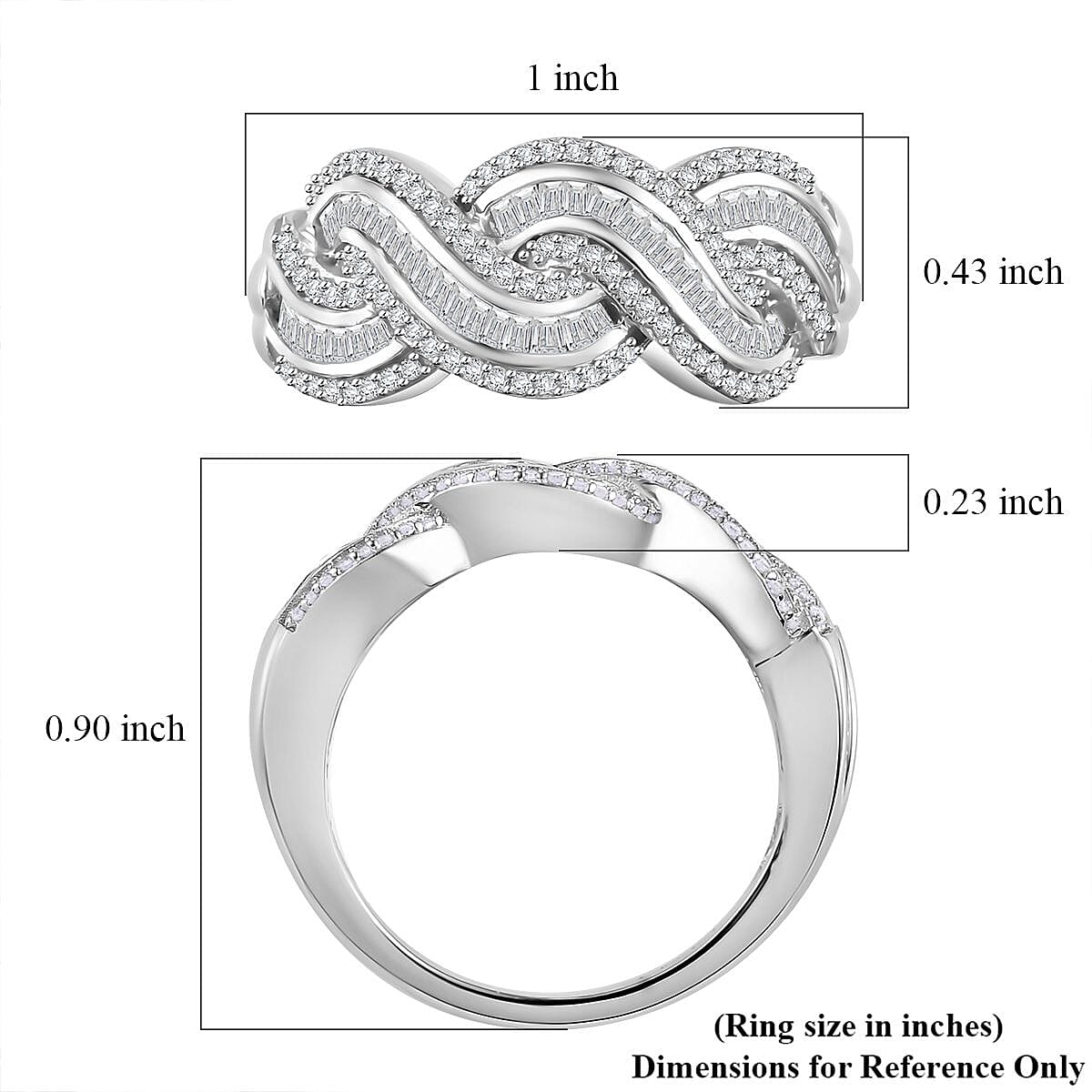 Diamond Twisted Ring in Rhodium Over Sterling Silver (Size 6.0) 0.75 ctw image number 5