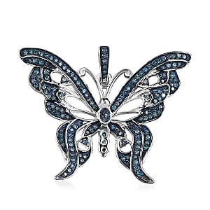Blue Diamond 0.55 ctw Butterfly Pendant without Chain in Rhodium Over Sterling Silver