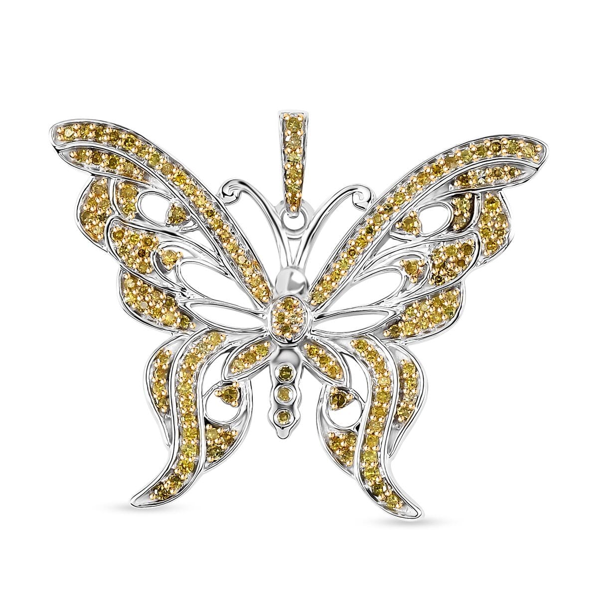 Yellow Diamond 0.55 ctw Butterfly Pendant in Rhodium Over Sterling Silver image number 0