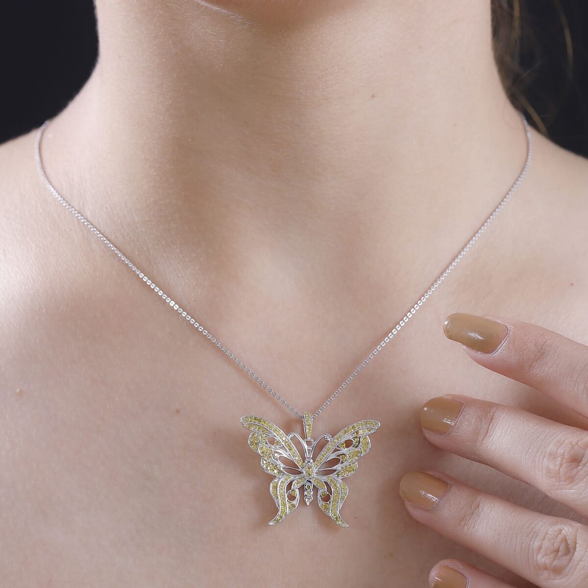 Yellow Diamond 0.55 ctw Butterfly Pendant in Rhodium Over Sterling Silver image number 2